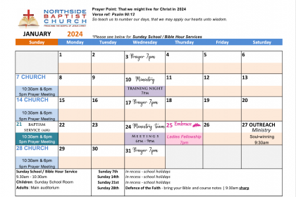 January 2024 Church Calendar